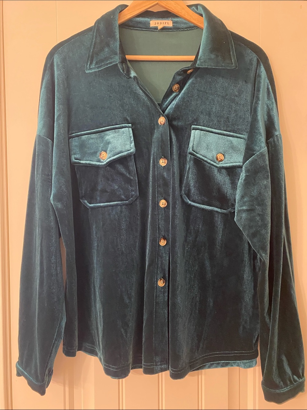 JODIFL green soft Velvet Button-Down Shirt